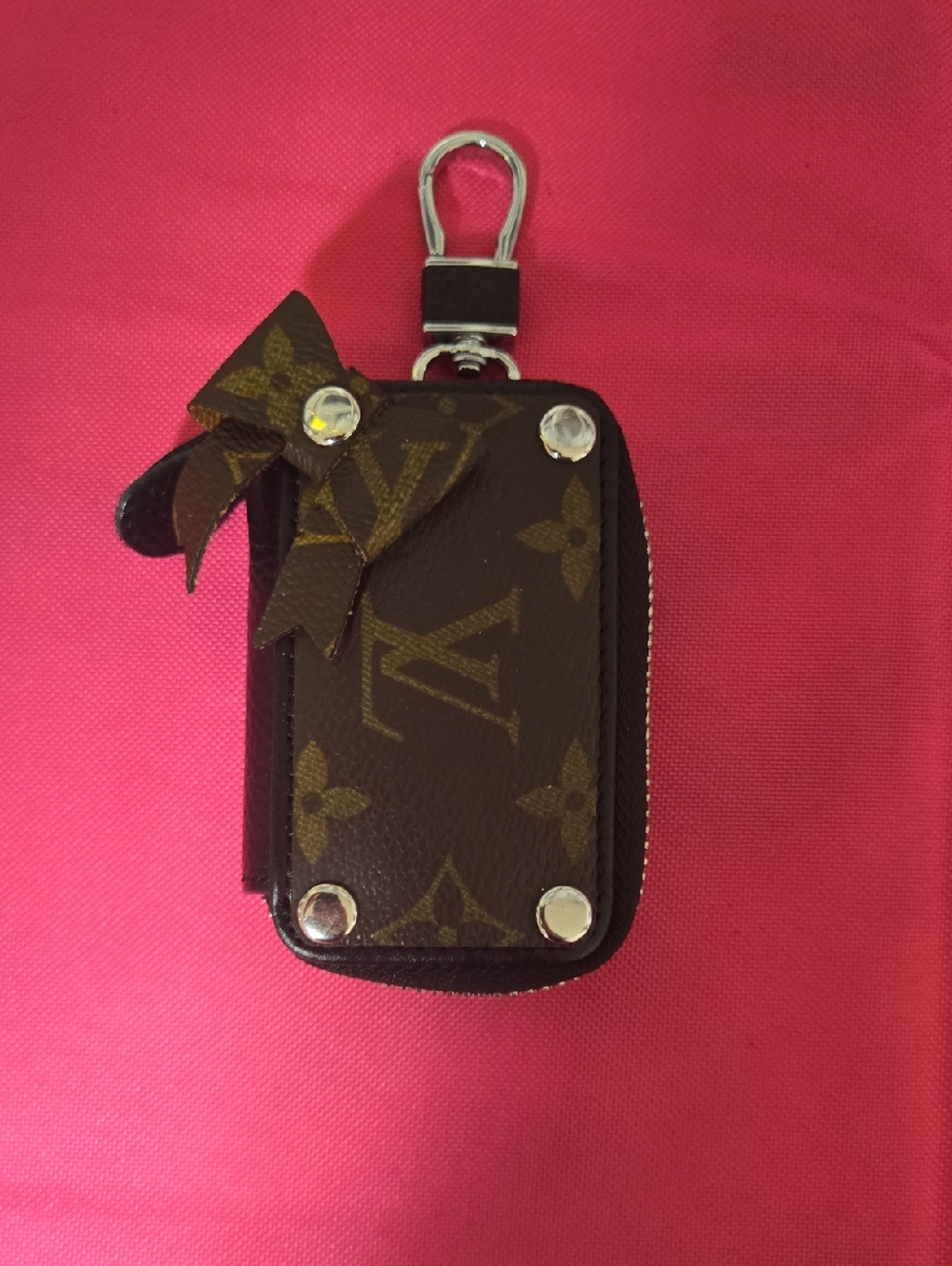 Monogram Key Pouch with Bow - Brown